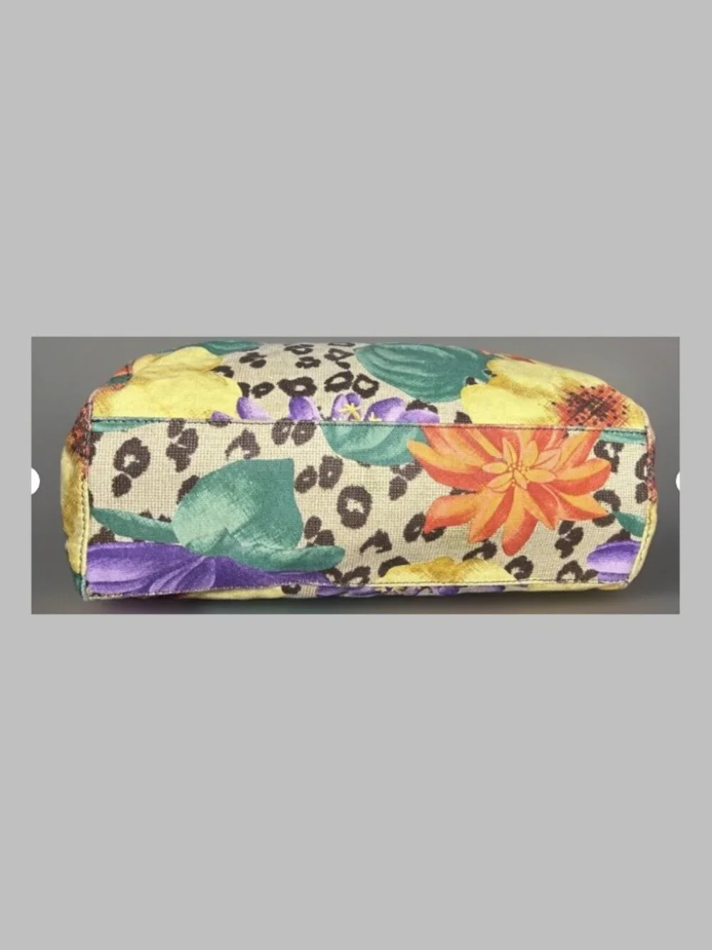 Kim Rogers Floral Leopard Print Canvas Hobo Shoulder Bag Multicolor Purse Large